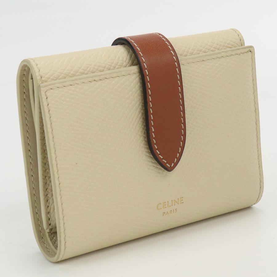中古良品CELINE ストラップ 三つ折りウォレット 財布 カーフ ランク：A 