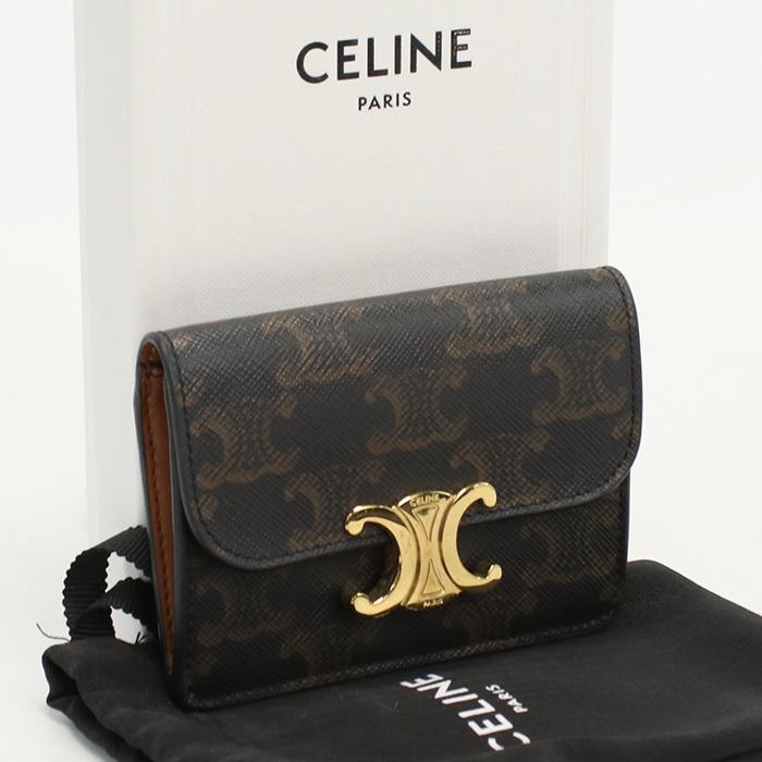 中古美品セリーヌCELINE トリオンフキャンバス フラップ付き カード 