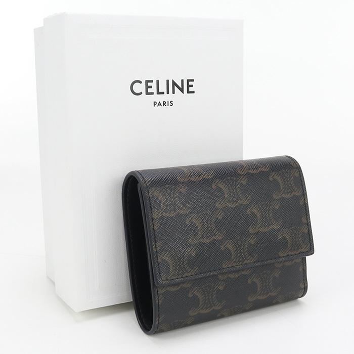 CELINE 中古良品 セリーヌ 三折財布 10B57 2BZR 38SI スモール トリ 