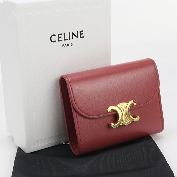中古良品CELINE セリーヌ 三折財布 10D78 3DPV スモール フラップウォレット トリオンフ レディース ピンク CELINE（セリーヌ） 中古良品 三折財布 10D78 3DPV スモール フラップ