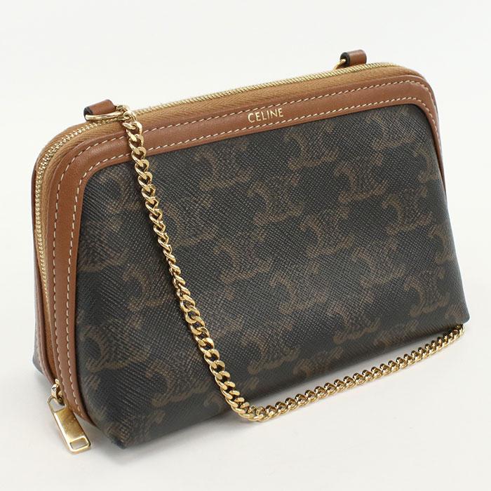 中古良品CELINE セリーヌ 斜め掛け ショルダーバッグ 10E382CBX.04LU チェーンクラッチ トリオンフキャンバス レディース ブラウン CELINE（セリーヌ） 中古良品 斜め掛け ショルダーバッグ 10E382CBX