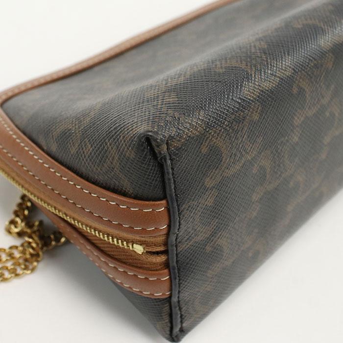 中古良品CELINE セリーヌ 斜め掛け ショルダーバッグ 10E382CBX.04LU チェーンクラッチ トリオンフキャンバス レディース ブラウン CELINE（セリーヌ） 中古良品 斜め掛け ショルダーバッグ 10E382CBX