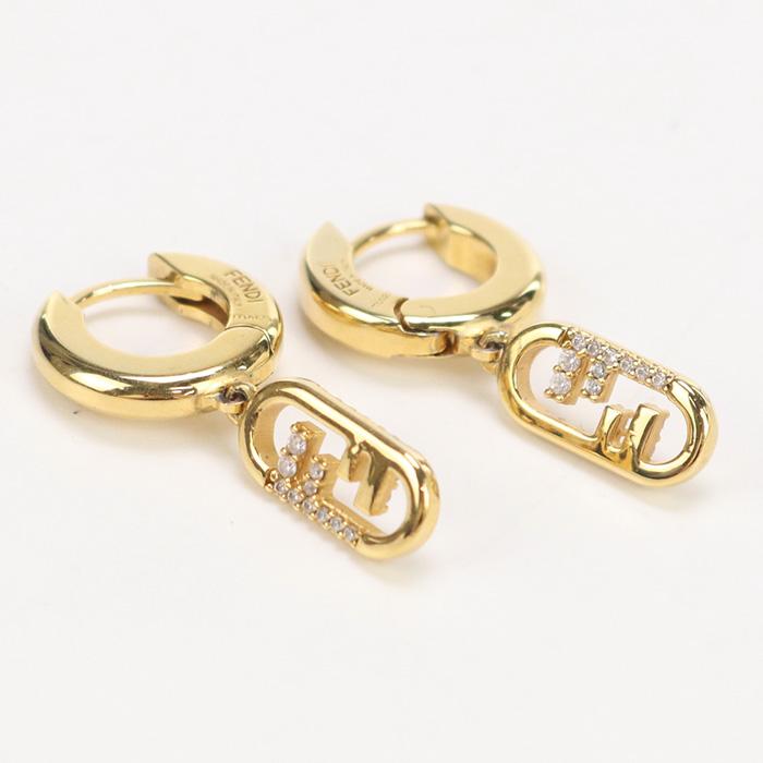FENDI 中古良品 フェンディ ピアス FFロゴ レディース ゴールド
