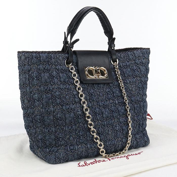 中古良品FERRAGAMO フェラガモ トートバッグ 21 0960 2WAY レディース ネイビー 中古良品 FERRAGAMO フェラガモ トートバッグ 21 0960 2WAY レディース