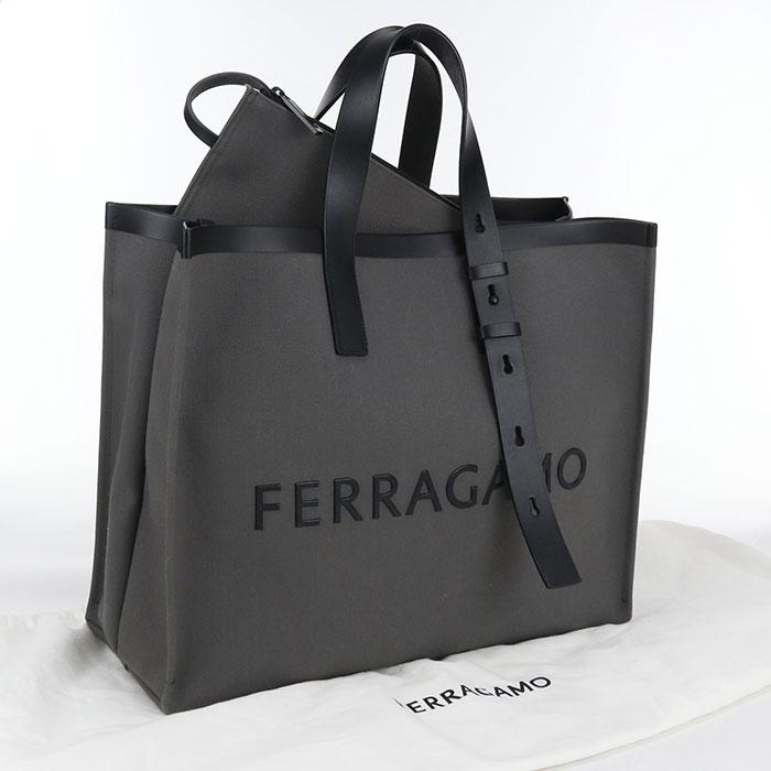 中古美品FERRAGAMO フェラガモ トートバッグ 24 1298 ロゴ メンズ グレー 中古美品 FERRAGAMO フェラガモ トートバッグ 24 1298 ロゴ メンズ