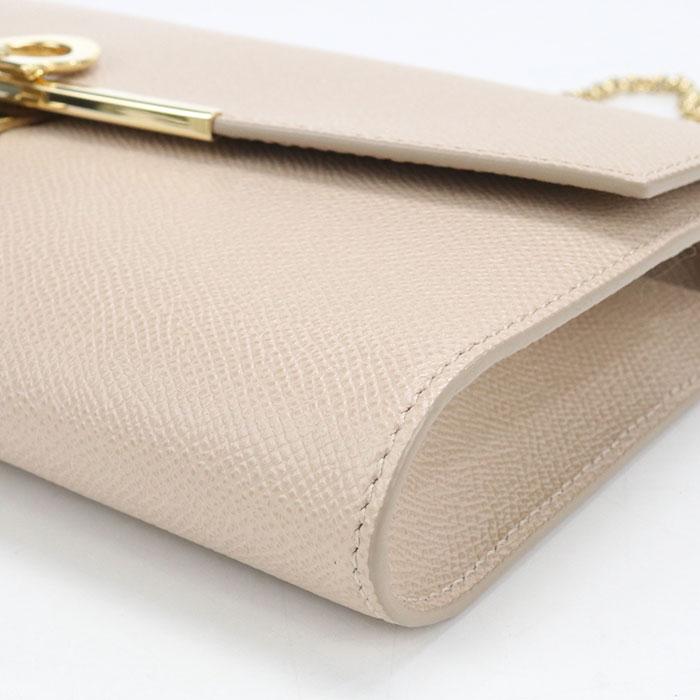 【超美品】フェラガモ　ベージュ レザー パーティーバッグ チェーンストラップ付き FERRAGAMO（フェラガモ） 中古良品 ショルダーバッグ 22 C941 チェーン