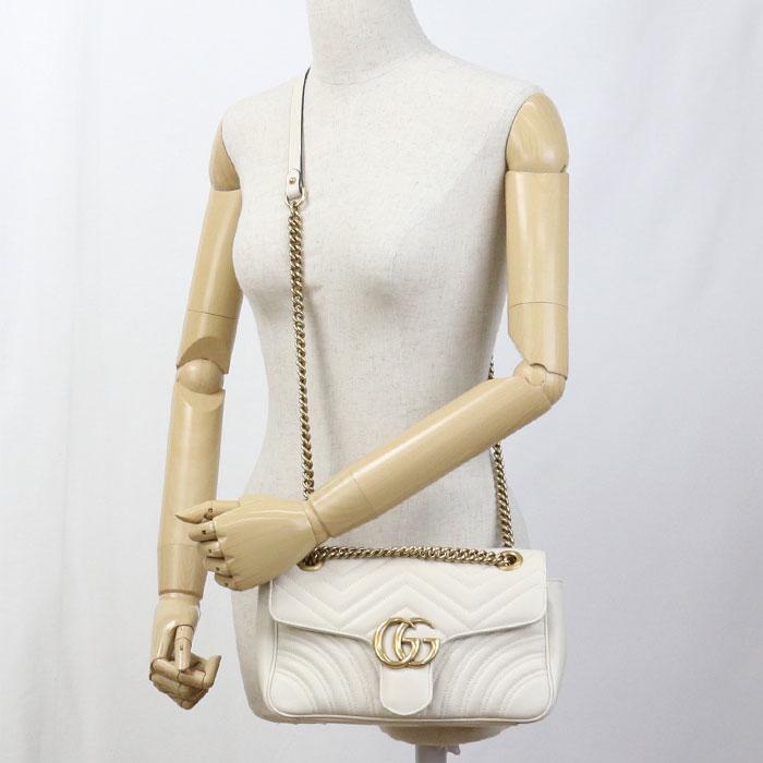 中古良品 GUCCI グッチ ショルダーバッグ 443497 チェーン 2WAY GGマーモント レディース ホワイト_8