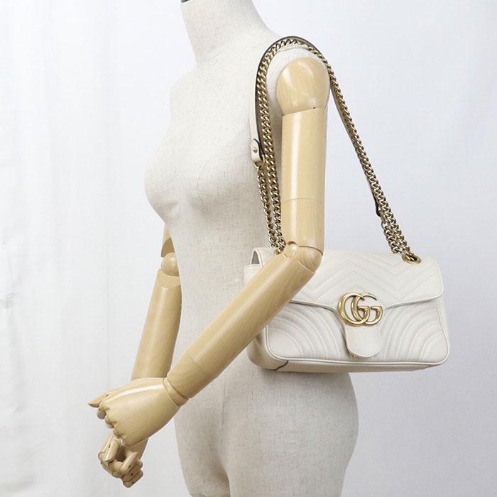 中古良品 GUCCI グッチ ショルダーバッグ 443497 チェーン 2WAY GGマーモント レディース ホワイト_9