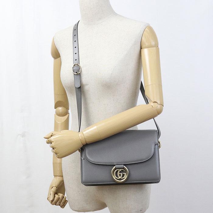 中古良品 GUCCI グッチ 斜め掛け ショルダーバッグ 589474 GGマーモント レディース グレー