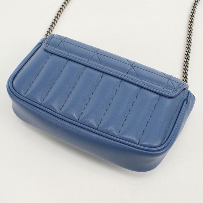 中古美品 GUCCI グッチ ショルダーバッグ 476433 チェーン GGマーモント レディース ブルー