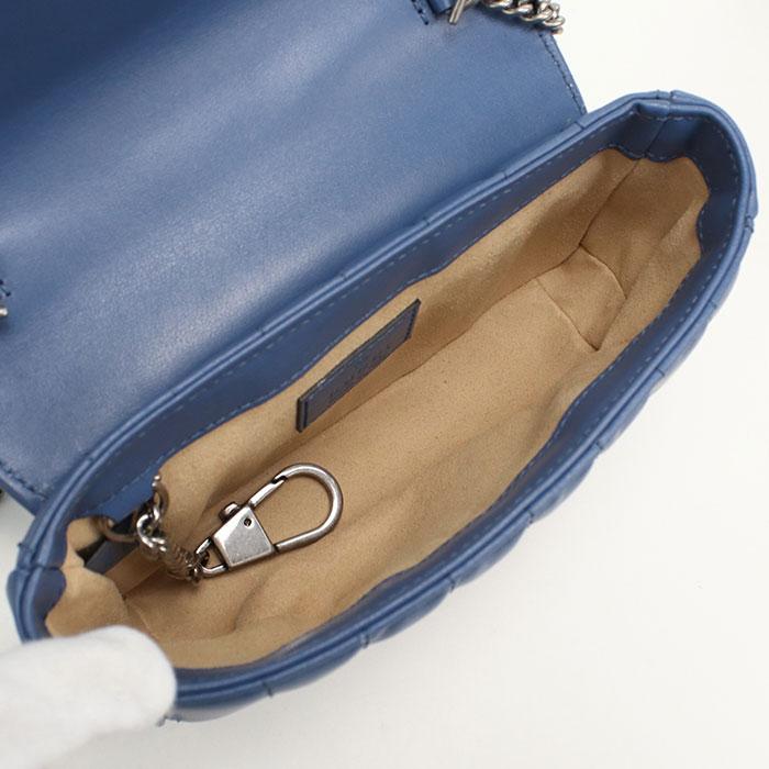 中古美品 GUCCI グッチ ショルダーバッグ 476433 チェーン GGマーモント レディース ブルー