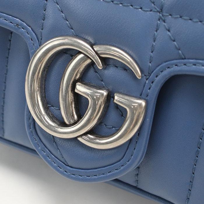 中古美品 GUCCI グッチ ショルダーバッグ 476433 チェーン GGマーモント レディース ブルー