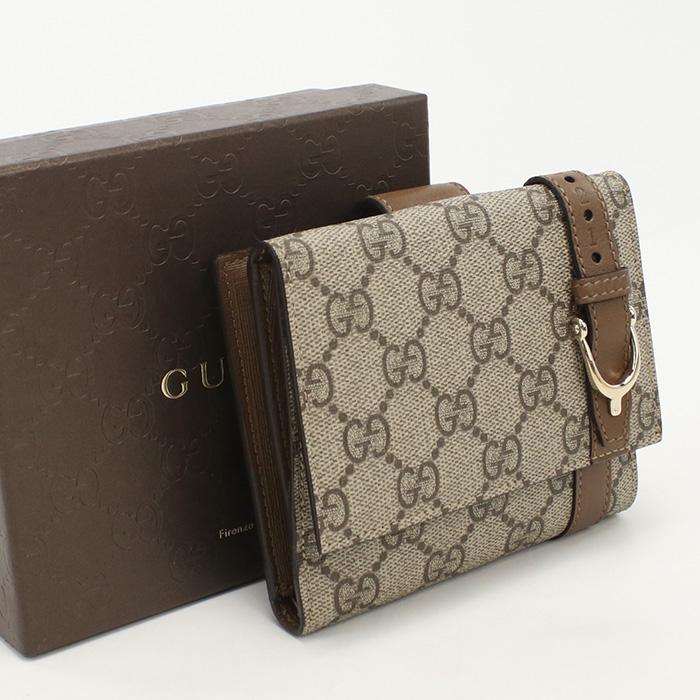 良品 GUCCI GGスプリーム 折り財布 ブラウン Wホック 【公式通販】