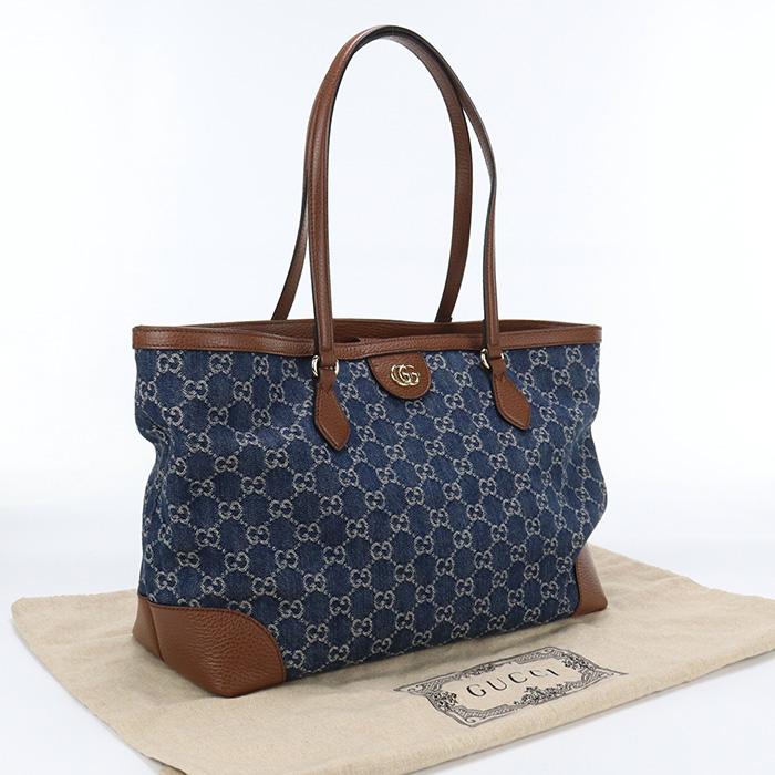 中古良品GUCCI GGデニム ミディアム トートバッグ デニム 631685 