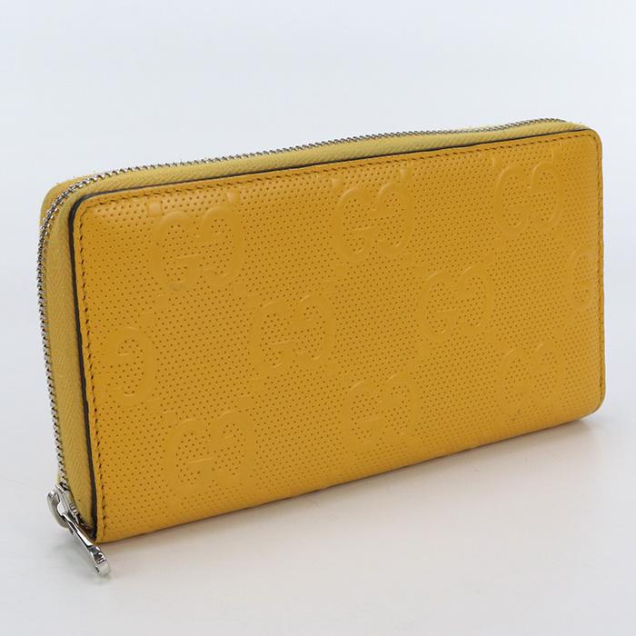 中古グッチGUCCI GGエンボス 長財布 625558 イエロー ランクAB us-2 
