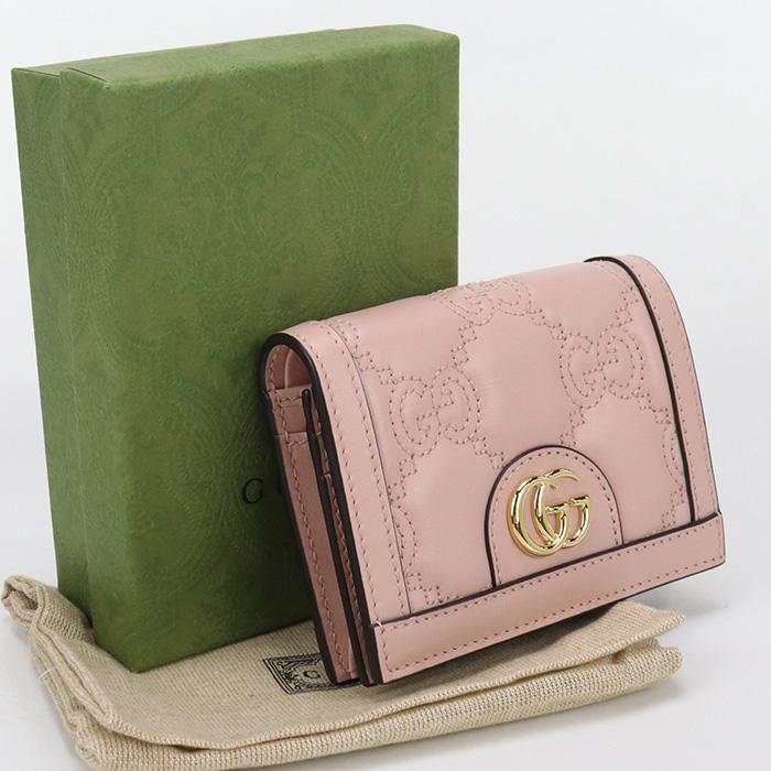 グッチ GGマトラッセ 二つ折り財布 コンパクトウォレット 723786 ピンク レザー レディース GUCCI 【中古】 GUCCI（グッチ） 中古美品 二折財布 723786 カードケース ウォレット