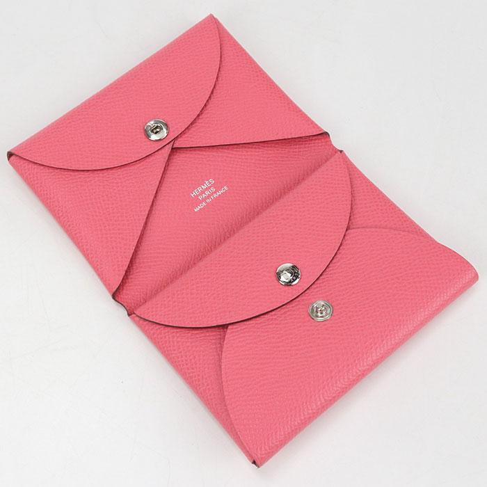 エルメス カルヴィ カードケース B刻印 ピンク シルバー金具 