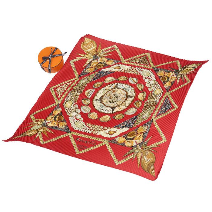 エルメス　HERMES カレ プリーツスカーフ レッド　ブラック HERMES（エルメス） 中古良品 スカーフ プリーツカレ ユニセックス