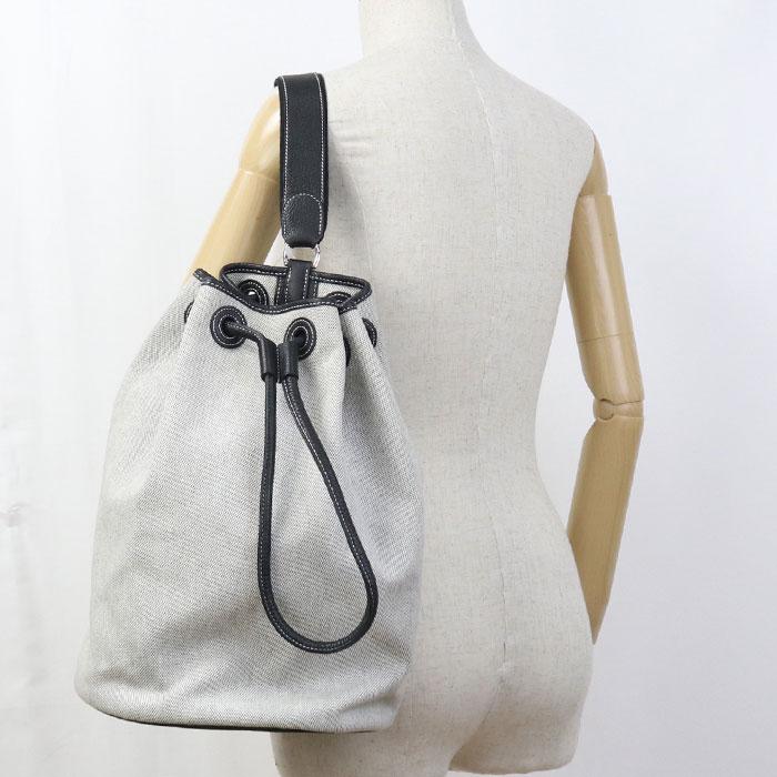 中古良品 HERMES エルメス ショルダーバッグ サックマリーンレシーフMM レディース グレー
