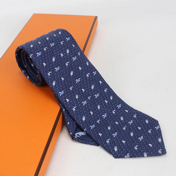 フ*ー様 【新品・未使用】エルメス　HERMES ネクタイ ネイビー メンズ 未使用 エルメス HERMES ネクタイ ネイビー