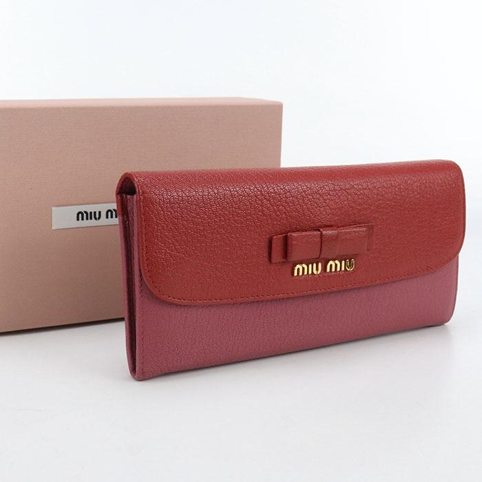 中古良品MIUMIU(OUTLET) ミュウミュウ アウトレット 長財布二折 レディース レッド miu miu（ミュウミュウ） 中古良品 MIUMIU(OUTLET) アウトレット 長