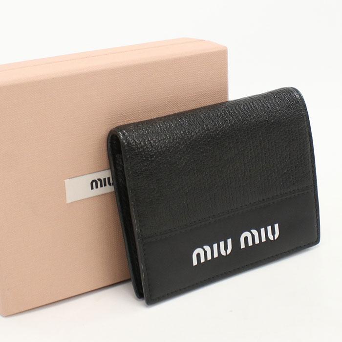 ！新品同然！　miumiu ミュウミュウ　コンパクト折り財布　ブラック miu miu（ミュウミュウ） 中古良品 MIUMIU(OUTLET) アウトレット 二