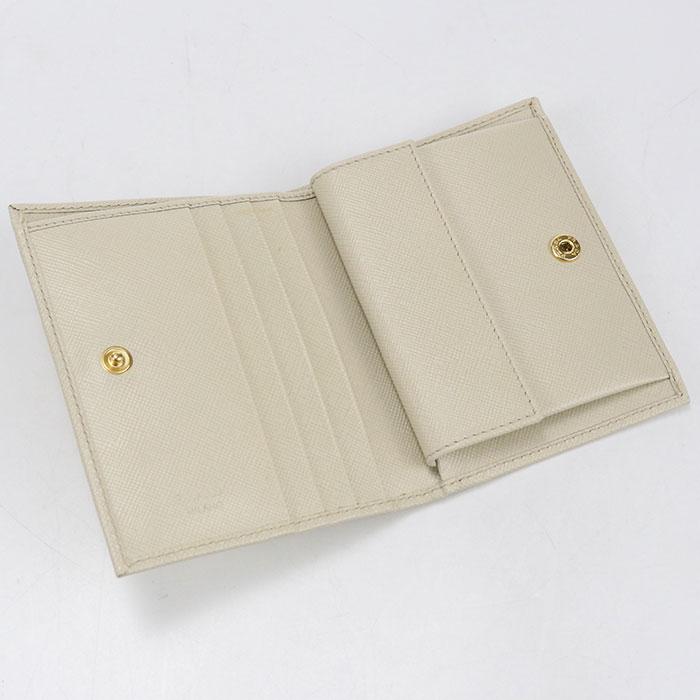 【中古良品】PRADA プラダ 二つ折り財布 1MV204 サフィアーノトライアングル レディース アイボリー PRADA（プラダ） 中古良品 二つ折り財布 1MV204 サフィアーノ