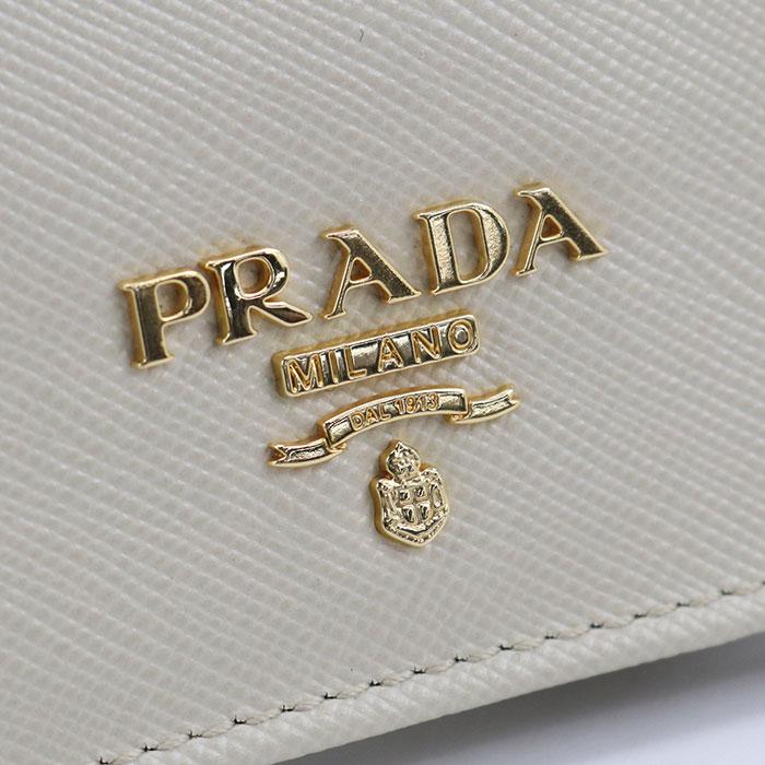 【中古良品】PRADA プラダ 二つ折り財布 1MV204 サフィアーノトライアングル レディース アイボリー PRADA（プラダ） 中古良品 二つ折り財布 1MV204 サフィアーノ