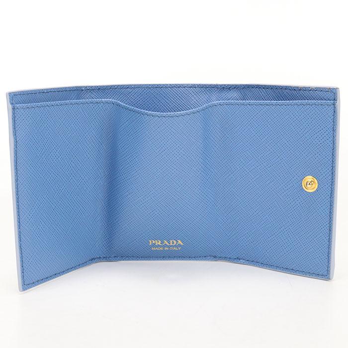 【美品】PRADA プラダサフィアーノレザー ブルー ウォレット PRADA（プラダ） 中古良品 三つ折り財布 サフィアーノレザー