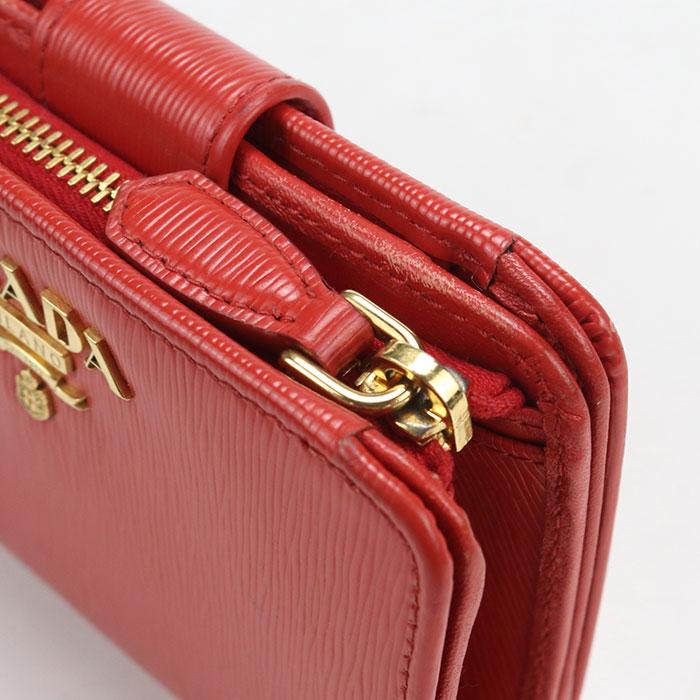RFID搭載【未使用】プラダ 折り財布 1ML018 ヴィッテログレイン 赤 PRADA（プラダ） 中古良品 二つ折り財布 1ML018 ヴィッテロレザー財布