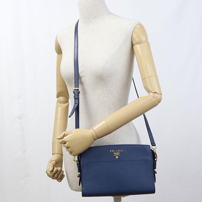 中古良品 PRADA プラダ 斜め掛け ショルダーバッグ 1BH104 レディース ネイビー