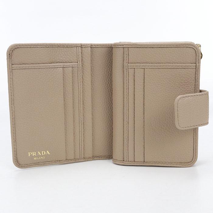 美品✨プラダ ヴィッテログレイン 二つ折り財布 レザー ベージュ ゴールド金具 PRADA（プラダ） 中古良品 二つ折り財布 ヴィッテログレインレザー