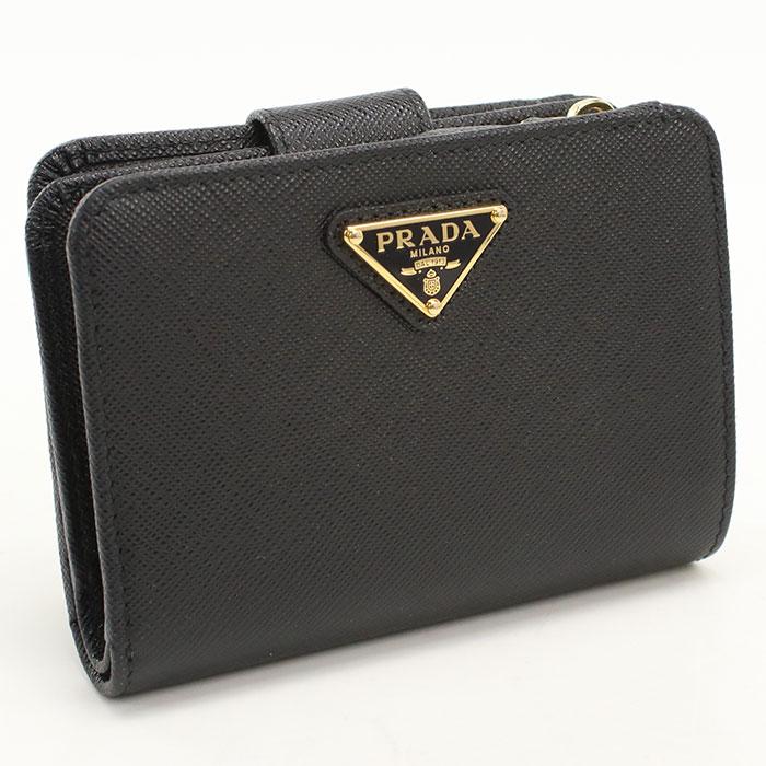 【未使用に近い】PRADA ブラックレザー二つ折り財布 PRADA（プラダ） 中古・未使用 二つ折り財布 レディース ブラック