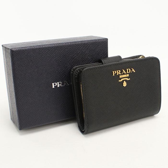 PRADA 名刺入れ 美品 ★サフィアーノレザー ブラック PRADA（プラダ） 中古美品 二つ折り財布 1ML018 サフィアーノレザー
