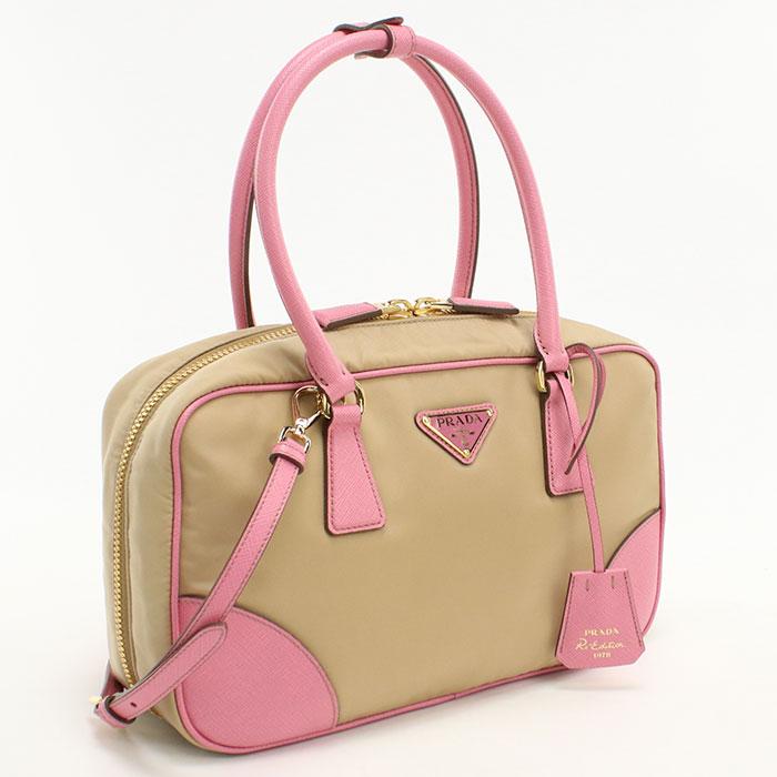 PRADA ミニボストンバッグ ハンドバッグ 三角プレート ナイロン 　ベージュ PRADA（プラダ） 中古・未使用 ミニボストン 2WAY レディース ベージュ
