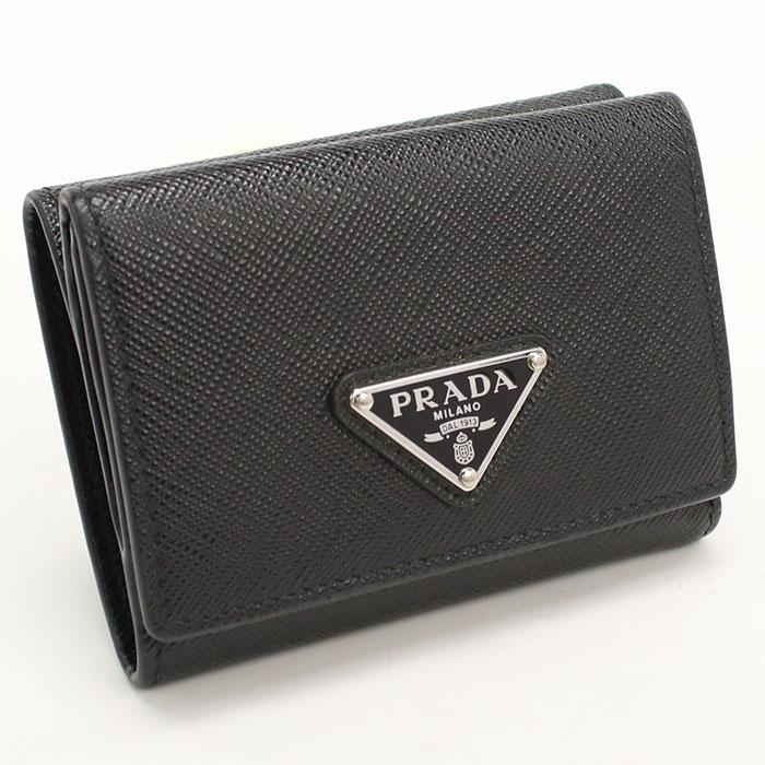 PRADA サフィアーノトライアングル三つ折り財布 ブラック2MH042 PRADA（プラダ） 中古良品 三つ折り財布 2MH042 サフィアーノ