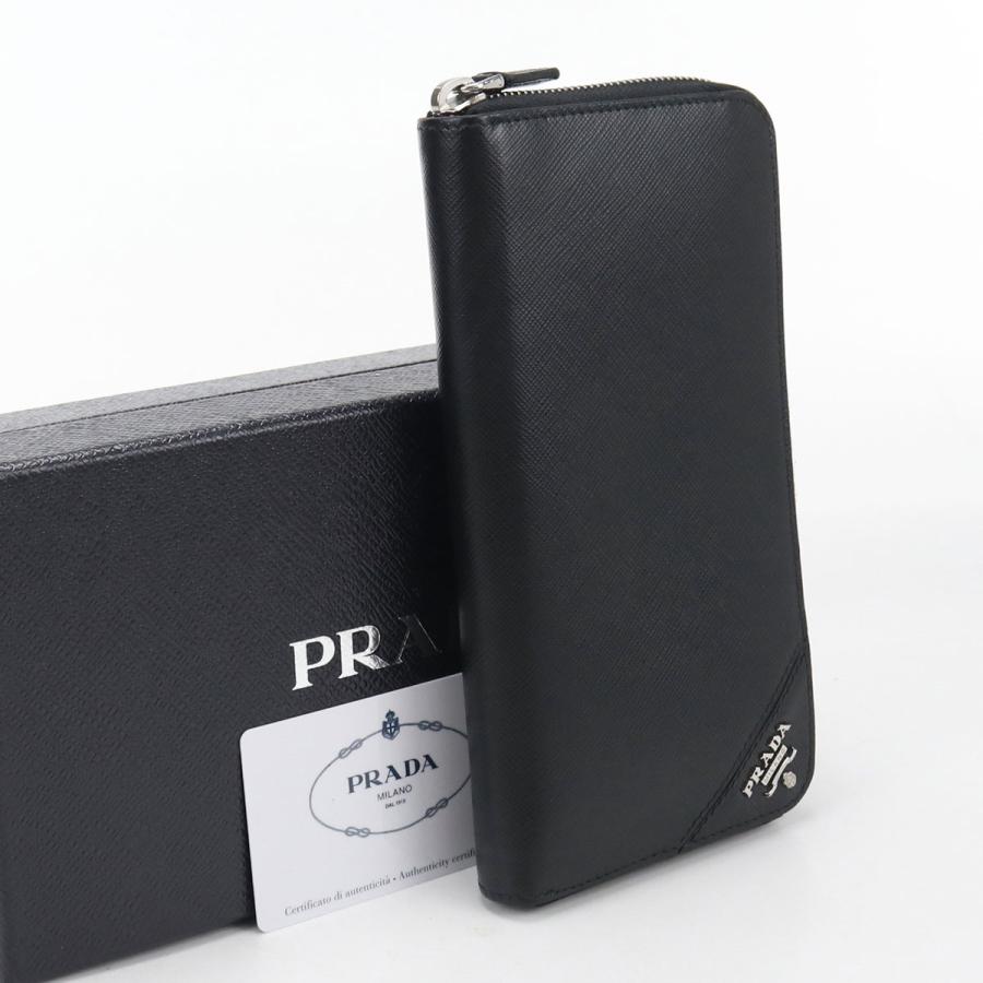 メンズ 【美品】PRADA 長財布 ブラック サフィアーノレザー ラウンド