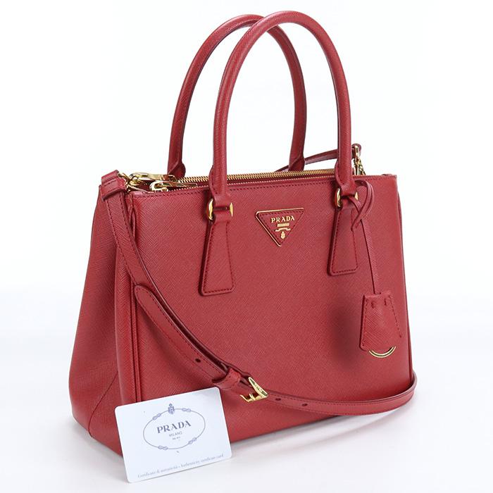 中古プラダPRADA ガレリア サフィアノレザー ミディアム 1BA863 レッド 