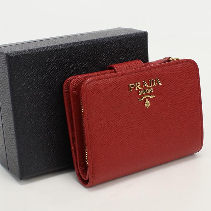 中古良品プラダPRADA サフィアーノレザー財布 レザー 1ML018 レッド系  