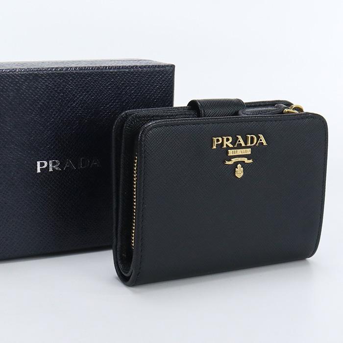 良品 PRADA 二つ折り財布 サフィアーノ レザー ブラック - 二つ折り財布