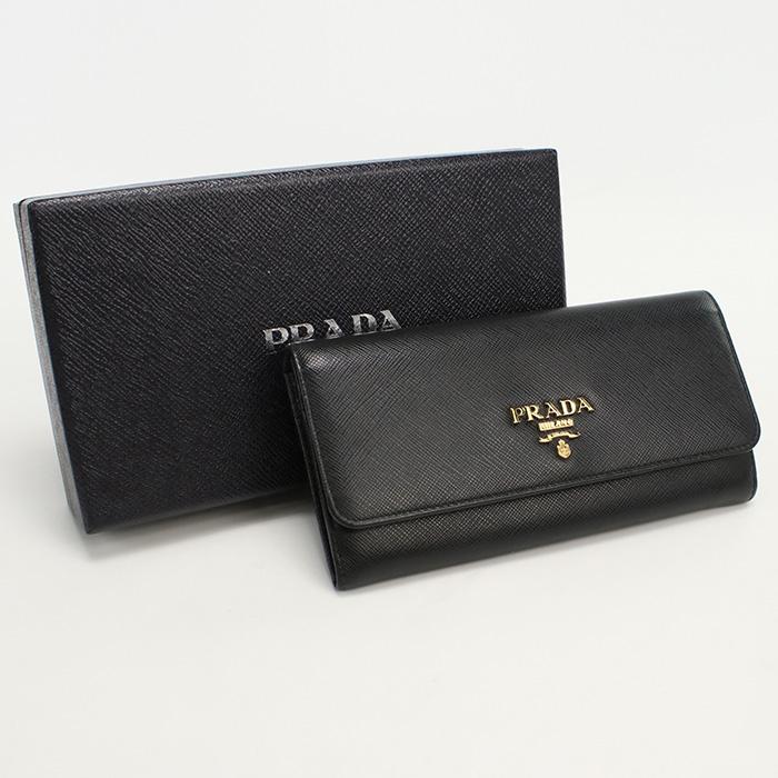 中古プラダPRADA サフィアーノレザー 長財布 二つ折り 1MH132 ブラック 