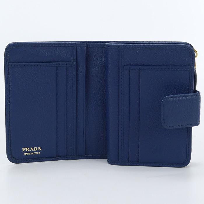 中古 PRADA ヴィッテログレインレザー財布 1ML018 2E3A F0016 ブルー 