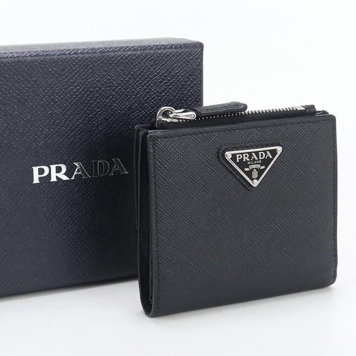 良品 PRADA 二つ折り財布 サフィアーノ レザー ブラック - 二つ折り財布
