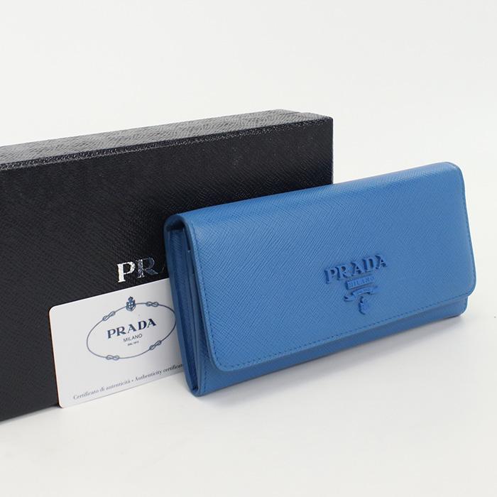 中古美品プラダPRADA サフィアーノレザー 長財布 1MH132 ブルー ランク 