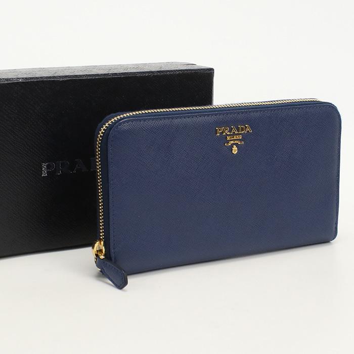 中古良品プラダPRADA サフィアーノレザー ジップアラウンド長財布 