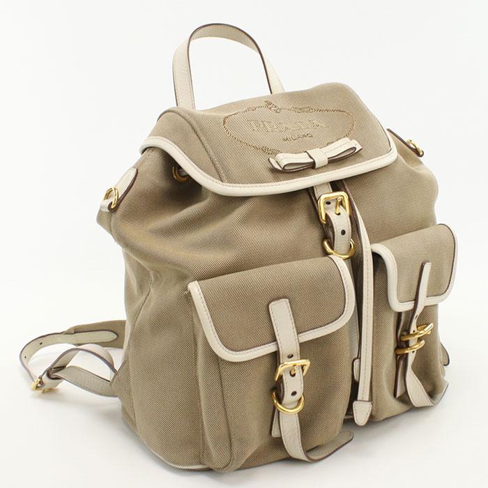 中古良品PRADA プラダ リュック バックパック ロゴジャガード レディース ベージュ PRADA（プラダ） 中古良品 リュック バックパック ロゴジャガード