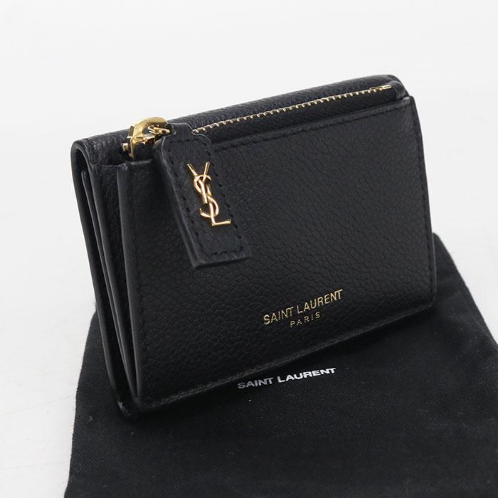 SAINT LAURENT 中古良品 サンローラン 三つ折り財布 607925 コンパクト 