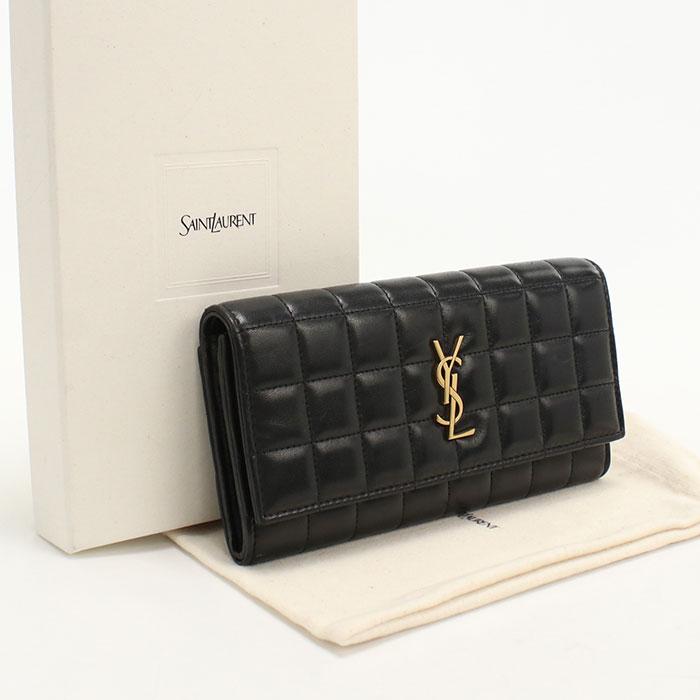 ✨美品✨サンローラン　長財布　二つ折り　フラップ　カサンドラ　ブラック　レザー SAINT LAURENT 中古良品 サンローラン 長財布二折 801688 ラージ