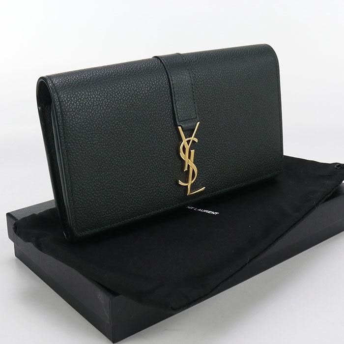 中古良品SAINT LAURENT サンローラン 長財布二折 414567 ラージフラップウォレット レディース グリーン SAINT LAURENT 中古良品 サンローラン 長財布二折 414567 ラージ