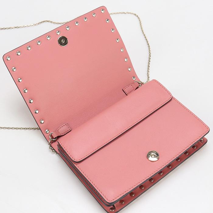 中古良品Valentino ヴァレンチノ チェーンウォレット ロックスタッズ レディース ピンク 中古良品 Valentino ヴァレンチノ チェーンウォレット ロックスタッズ